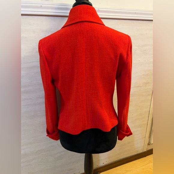Anne Klein Ruffle Collar Front Career Jacket Elegant Red - Picture 4 of 12